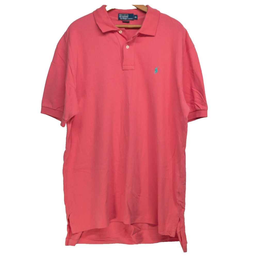 Men's XL Polo Shirt Vintage 80's RALPH LAUREN 100% Cotton Coral Pink Golf Shirt